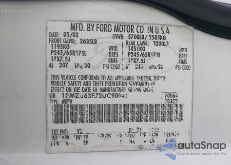 2002 Ford Explorer Xlt from USA, damaged, VIN 1FMZU63E72UC90041